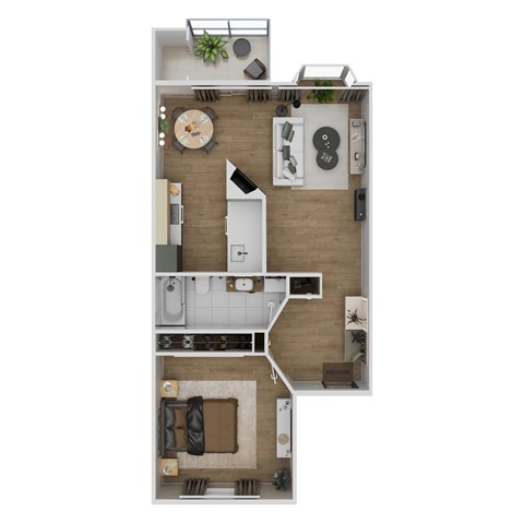 Floor plan for 1 bed, 1 bath, 680 sqft
